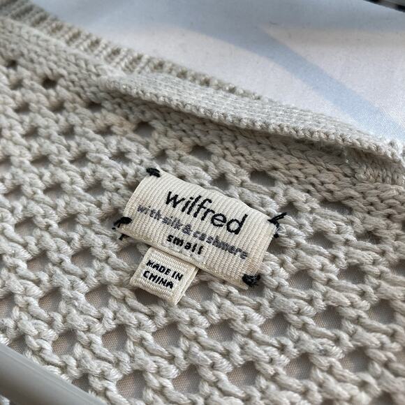 Wilfred Women's Beige Open Knit 3/4 Sleeve Sweater Size S Silk Cashmere Blend - Picture 5 of 10